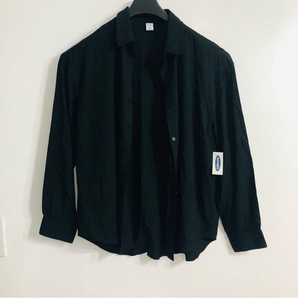 Old Navy Black Button Down Shirt Dress Shirt Collar long Sleeves black.M
